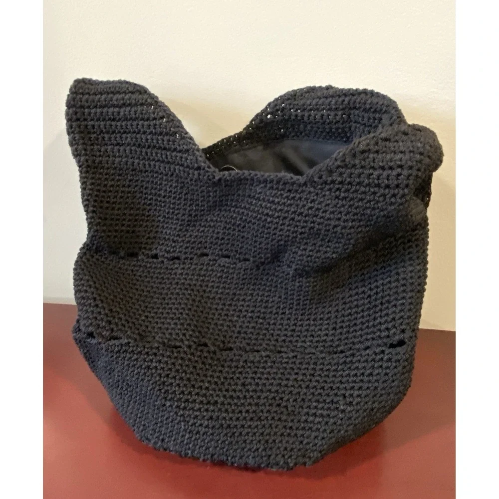 Vtg Black Nylon Knit Woven Hobo Shoulder Bag Purse Y2K 11
